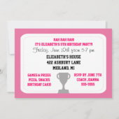 カスタムな写真のピンクのチアリーダーの誕生日の招待 招待状 (裏面)