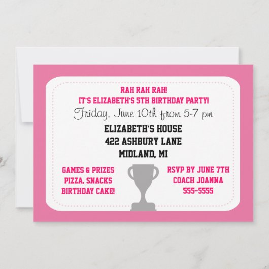 カスタムな写真のピンクのチアリーダーの誕生日の招待 招待状 (裏面)