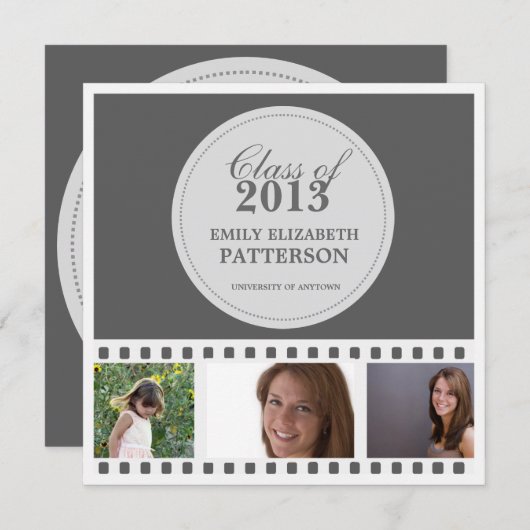 カスタムな写真のフィルムの卒業 招待状 (正面/裏面)