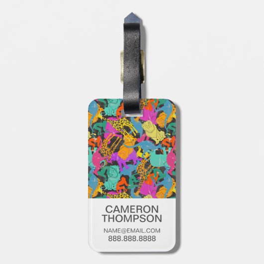 カスタムな写真のレトロ動物はパターンのシルエットを描きます ラゲッジタグ (裏面縦)