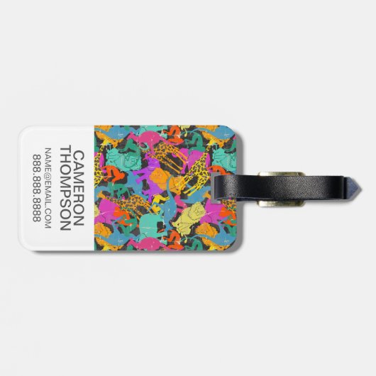 カスタムな写真のレトロ動物はパターンのシルエットを描きます ラゲッジタグ (裏面横)