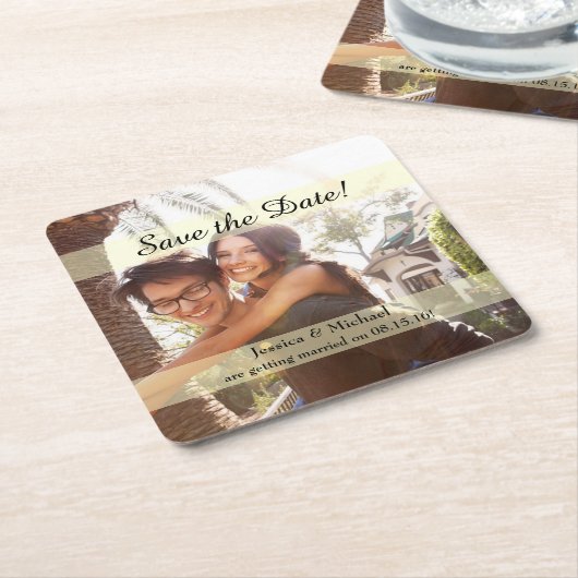 カスタムな写真の保存日付 スクエアペーパーコースター (アングル)