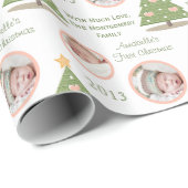 カスタムな写真の初めてのクリスマスの木のピンクのハート ラッピングペーパー (ロールコーナー)