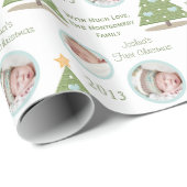 カスタムな写真の初めてのクリスマスの木の青のハート ラッピングペーパー (ロールコーナー)