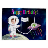 カスタムな写真の宇宙飛行士の誕生日 ラージペーパーバッグ (裏面)