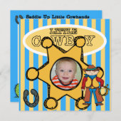 カスタムな写真の小さいカウボーイの西部の誕生日 招待状 (正面/裏面)