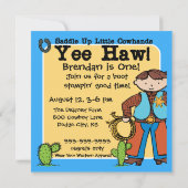 カスタムな写真の小さいカウボーイの西部の誕生日 招待状 (裏面)