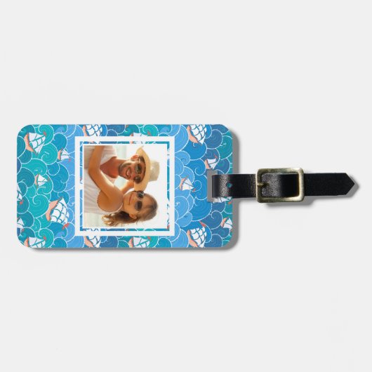 カスタムな写真の岩が多い海パターン ラゲッジタグ (正面横)