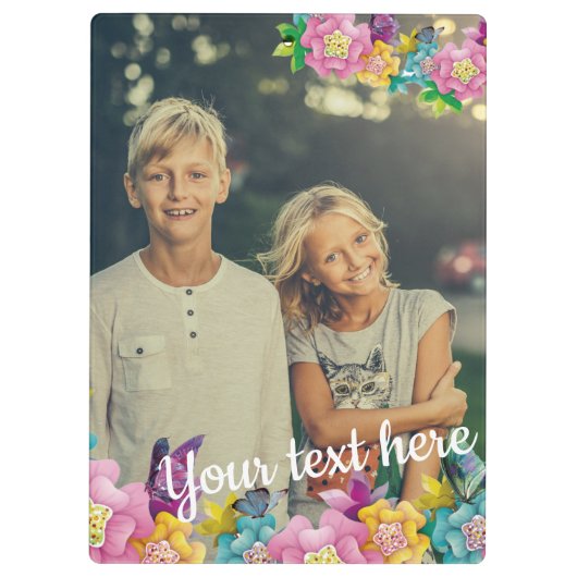 カスタムな写真の文字の生気に満ちた花および蝶 クリップボード (裏面)