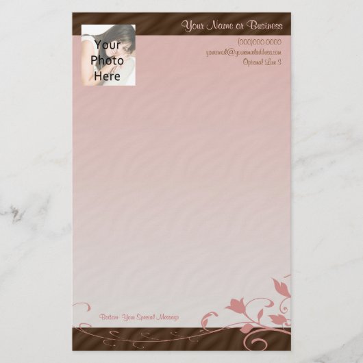 カスタムな写真の文房具、ピンクの渦巻 便箋 (正面)