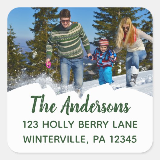 カスタムな写真の正方形の差出人住所ラベル スクエアシール (正面)