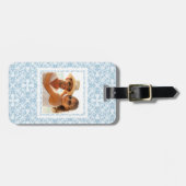 カスタムな写真の淡いブルーのダマスク織 ラゲッジタグ (正面横)