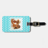 カスタムな写真の白および水のジグザグパターン ラゲッジタグ (正面横)