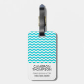 カスタムな写真の白および水のジグザグパターン ラゲッジタグ (裏面縦)
