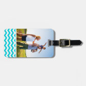 カスタムな写真の白および水のジグザグパターン ラゲッジタグ (正面横)