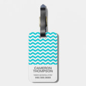 カスタムな写真の白および水のジグザグパターン ラゲッジタグ (裏面縦)