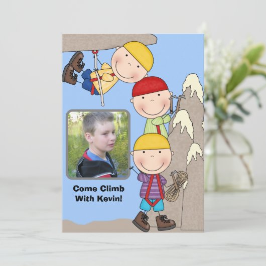 カスタムな写真の石の壁の登山の誕生日の招待 招待状 (スタンド正面)