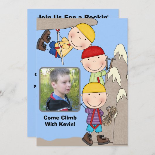 カスタムな写真の石の壁の登山の誕生日の招待 招待状 (正面/裏面)