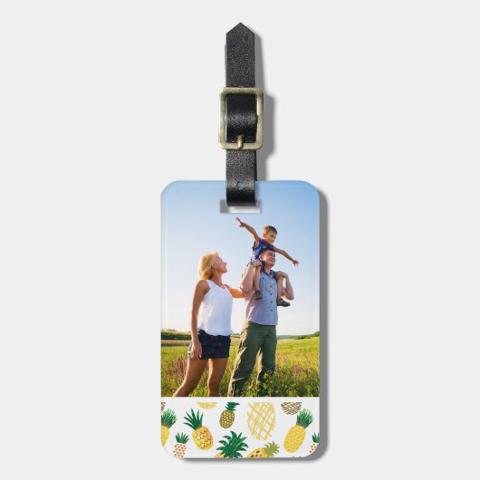 カスタムな写真の粋なパイナップルパターン ラゲッジタグ (正面縦)