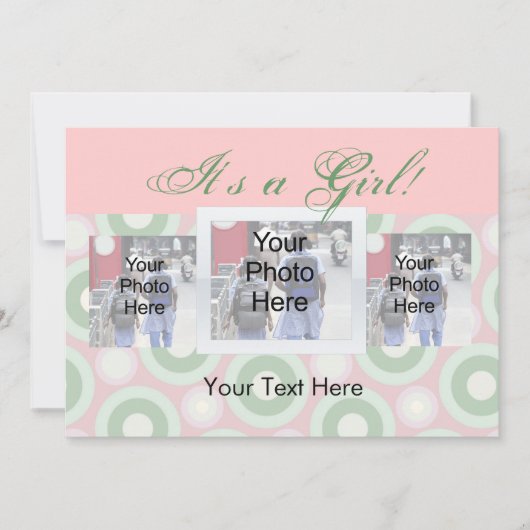 カスタムな写真の誕生の発表カード、それは女の子です 案内状 (正面)