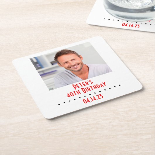 カスタムな写真の誕生会 スクエアペーパーコースター (アングル)