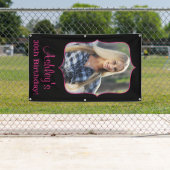 カスタムな写真の誕生日の旗のピンクの黒 横断幕 (インサイチュ)