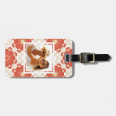 カスタムな写真の赤および金ゴールドの花のレースパターン ラゲッジタグ (正面横)