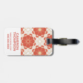 カスタムな写真の赤および金ゴールドの花のレースパターン ラゲッジタグ (裏面横)