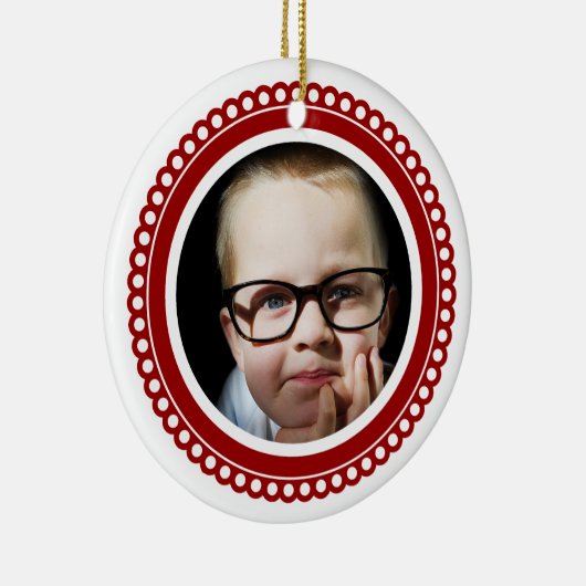 カスタムな写真の赤によってスカラップで仕上げられる円のオーナメント セラミックオーナメント (右)