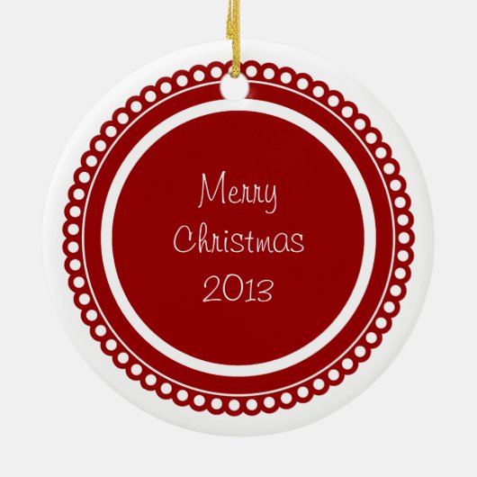 カスタムな写真の赤によってスカラップで仕上げられる円のオーナメント セラミックオーナメント (裏面)