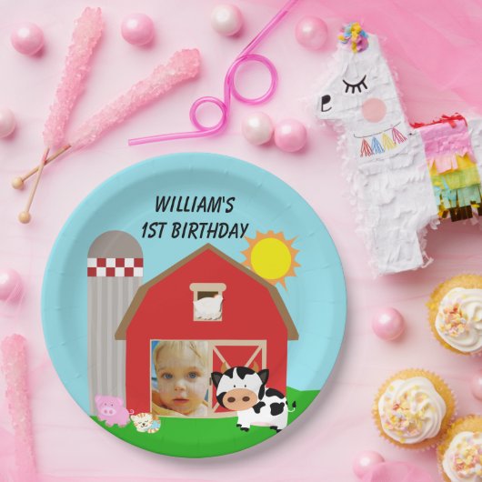 カスタムな写真の農場のハッピーバースデーの紙皿 ペーパープレート (パーティー)