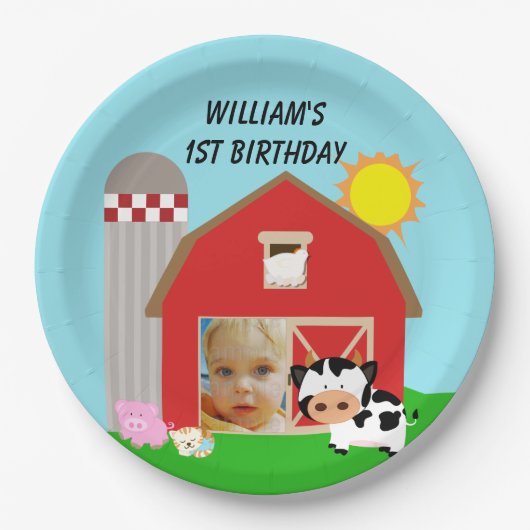 カスタムな写真の農場のハッピーバースデーの紙皿 ペーパープレート (正面)