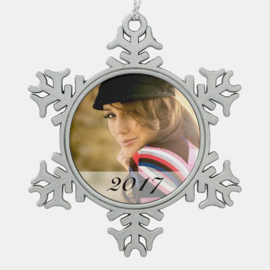 カスタムな写真の雪片のオーナメント スノーフレークピューターオーナメント (正面)