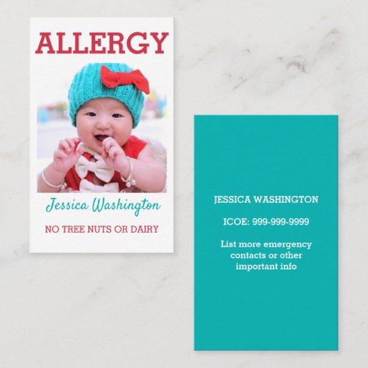 カスタムな写真はアレルギー注意深いICOEの警告をからかいます 名刺 (正面/裏面)