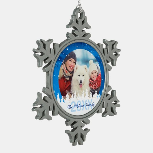 カスタムな写真は|のピューターの雪片を飾ります スノーフレークピューターオーナメント (左)
