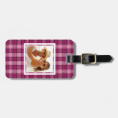 カスタムな写真ピクセルPlaid_Magenta-Black ラゲッジタグ (正面横)