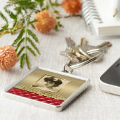 カスタムな写真フレームのフェイクな金ゴールドによってキルトにされる赤い革 キーホルダー (側面)