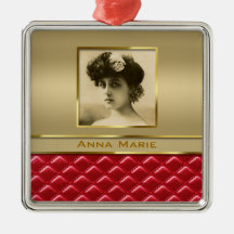 カスタムな写真フレームのフェイクな金ゴールドによってキルトにされる赤い革