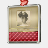 カスタムな写真フレームのフェイクな金ゴールドによってキルトにされる赤い革 メタルオーナメント (左)