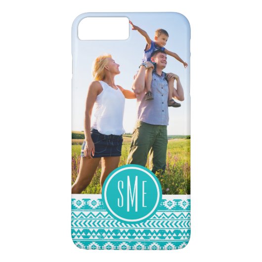 カスタムな写真及びモノグラムのティール(緑がかった色)アステカな種族パターン Case-Mate iPhoneケース (裏面)