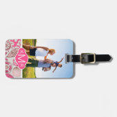 カスタムな写真及びモノグラムのピンクの海パターン ラゲッジタグ (正面横)