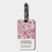 カスタムな写真及びモノグラムのピンクの海パターン ラゲッジタグ (裏面縦)