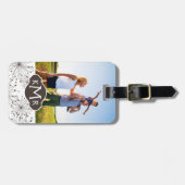 カスタムな写真及びモノグラムのレトロの花の背景 ラゲッジタグ (正面横)