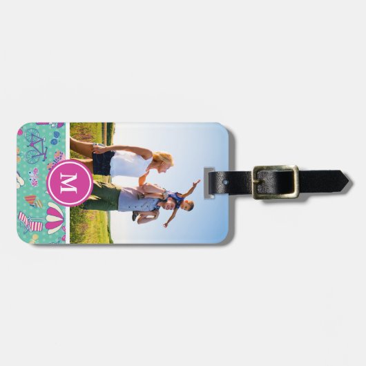 カスタムな写真及びモノグラムの美しい夏パターン ラゲッジタグ (正面横)