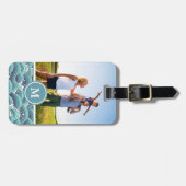 カスタムな写真及びモノグラムの装飾的な海の波 ラゲッジタグ (正面横)