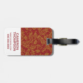 カスタムな写真及びモノグラムの赤及び金ゴールドの花柄パターン ラゲッジタグ (裏面横)