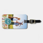 カスタムな写真及びモノグラム色の花柄およびフクロウ ラゲッジタグ (正面横)