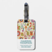 カスタムな写真及びモノグラム色の花柄およびフクロウ ラゲッジタグ (裏面縦)