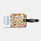 カスタムな写真及びモノグラム色の花柄およびフクロウ ラゲッジタグ (裏面横)