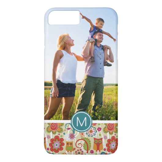 カスタムな写真及びモノグラム色の花柄およびフクロウ Case-Mate iPhoneケース (裏面)